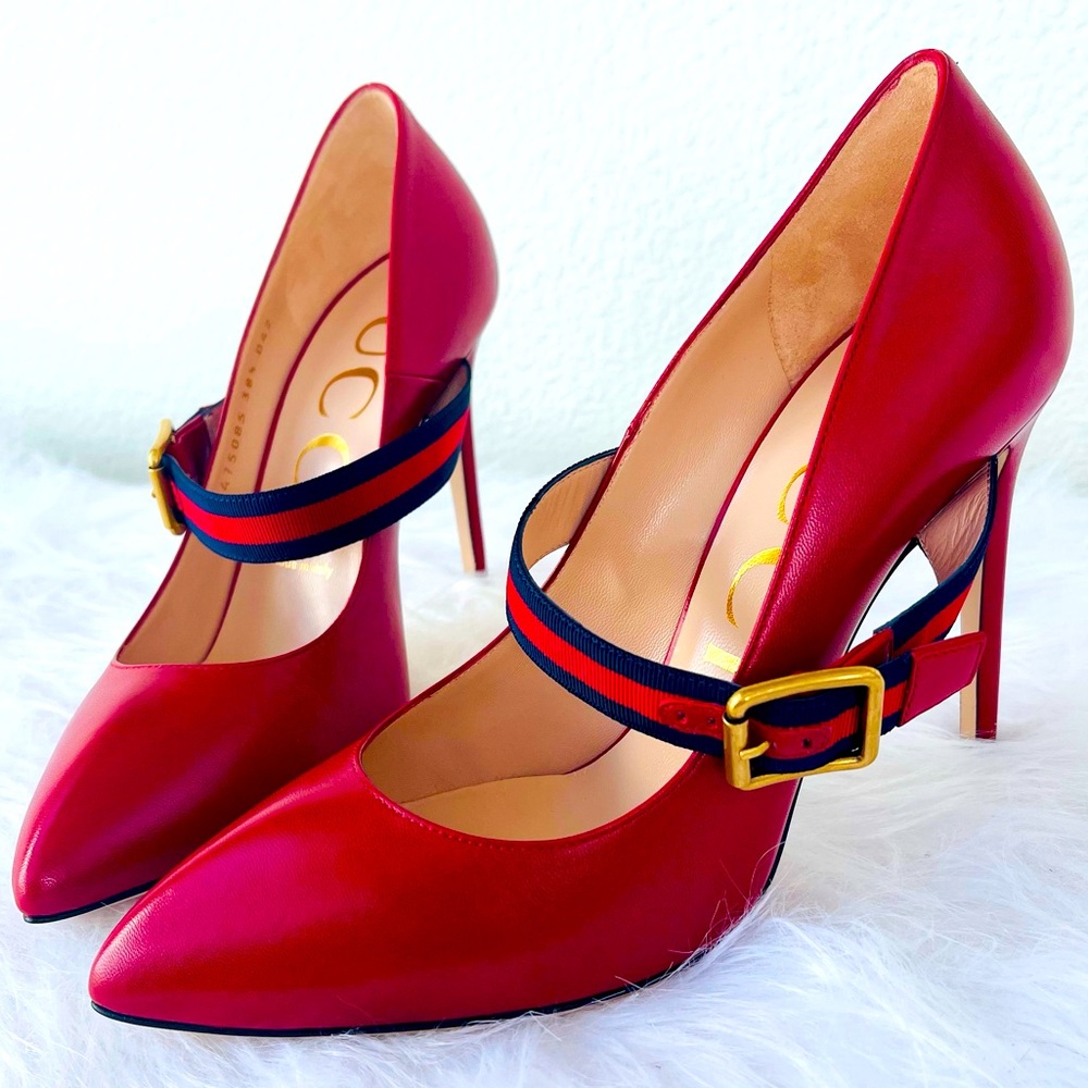 New! GUCCI “Mary Jane” inspired
RED Leather Sylvie Web Strap Heels Size 38.5 - Picture 14 of 14